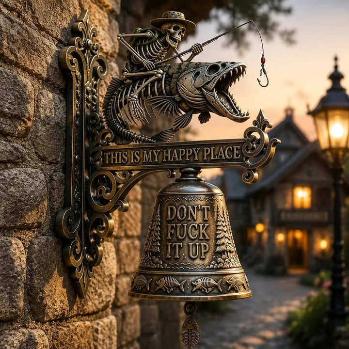 Metal Skeleton Fisherman Wall Bell