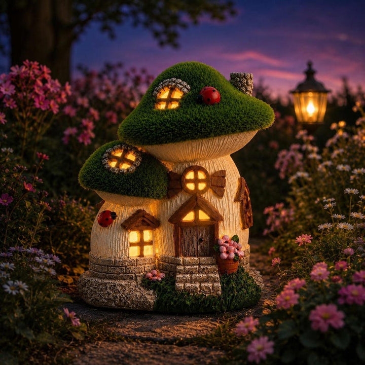 Mushroom Fairy House Solar Garden Stake