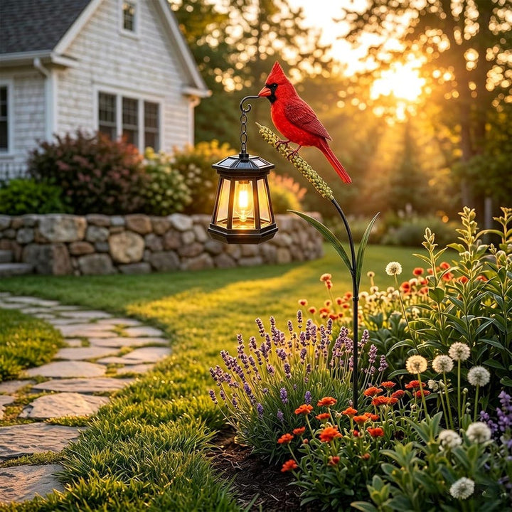 Cardinal Solar Lantern Garden Stake