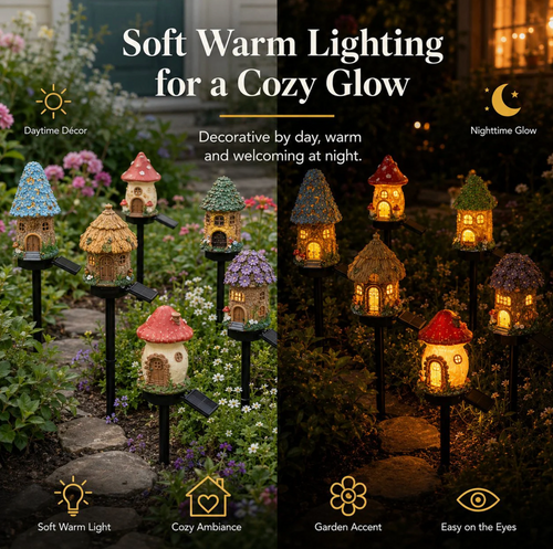 ✨Enchanted SolarMushroom House Light -Cozy Fairy Garden Decor🍄