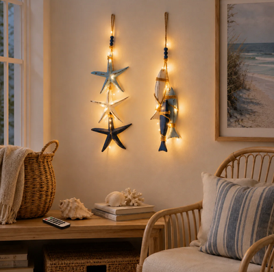 ✨2026 HOT SALE 🐟🌊Lighted Coastal Wooden Starfish & Fish Hanging Decor