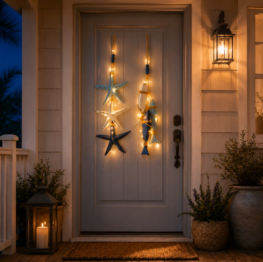 ✨2026 HOT SALE 🐟🌊Lighted Coastal Wooden Starfish & Fish Hanging Decor