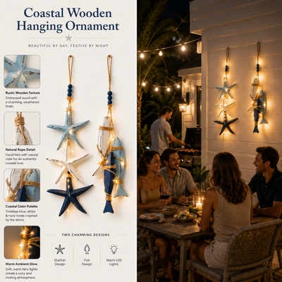 ✨2026 HOT SALE 🐟🌊Lighted Coastal Wooden Starfish & Fish Hanging Decor