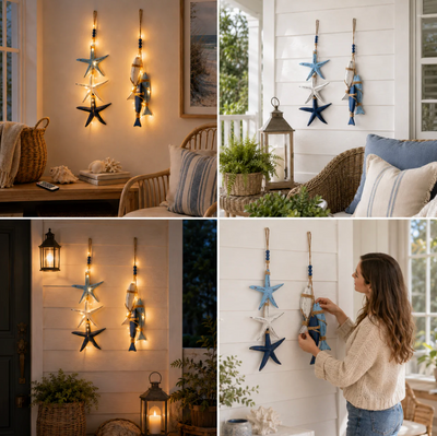 ✨2026 HOT SALE 🐟🌊Lighted Coastal Wooden Starfish & Fish Hanging Decor