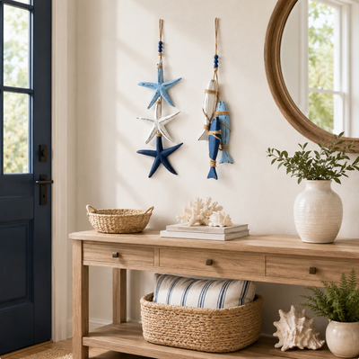 ✨2026 HOT SALE 🐟🌊Lighted Coastal Wooden Starfish & Fish Hanging Decor