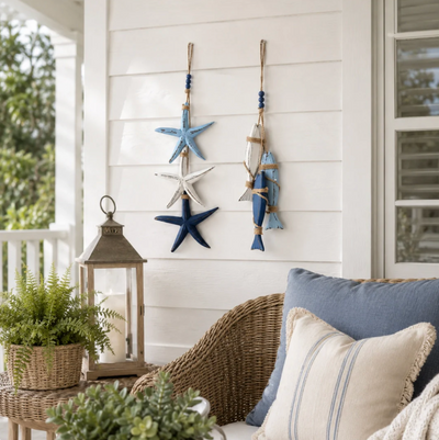 ✨2026 HOT SALE 🐟🌊Lighted Coastal Wooden Starfish & Fish Hanging Decor