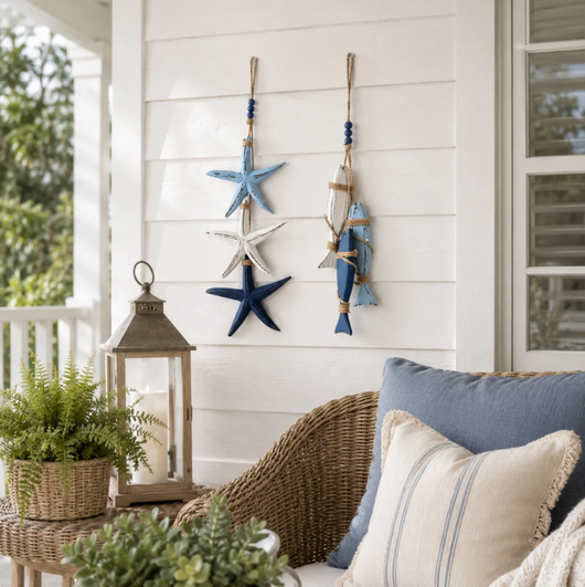 ✨2026 HOT SALE 🐟🌊Lighted Coastal Wooden Starfish & Fish Hanging Decor