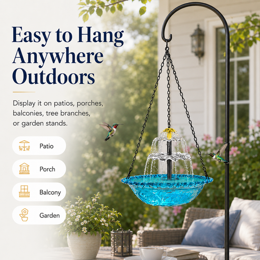 Solar Hanging Bird Bath Fountain for Hummingbirds – Decorative Outdoor Garden Water Feeder Bowl