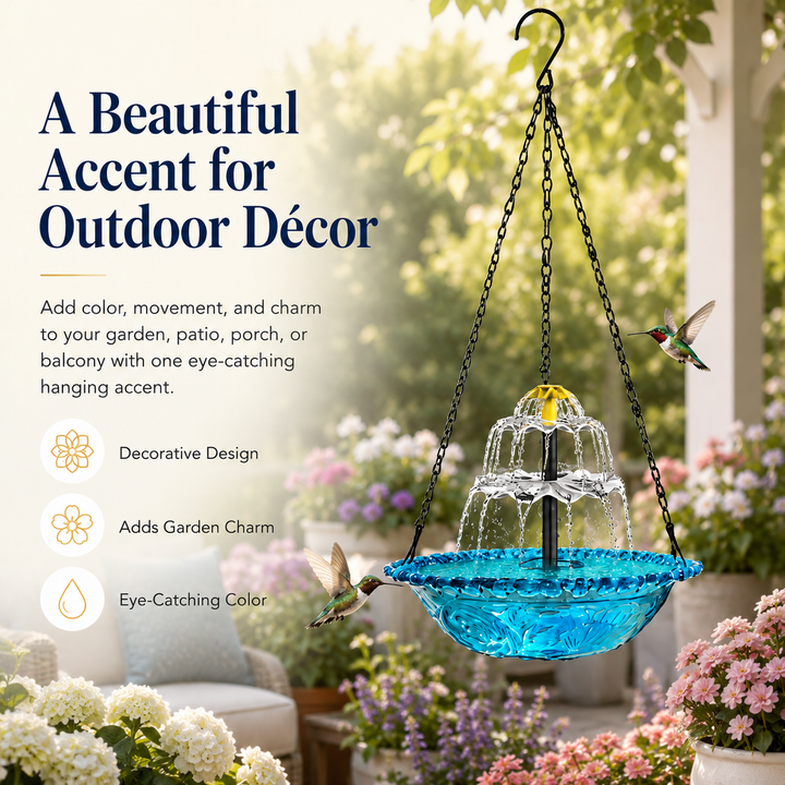 Solar Hanging Bird Bath Fountain for Hummingbirds