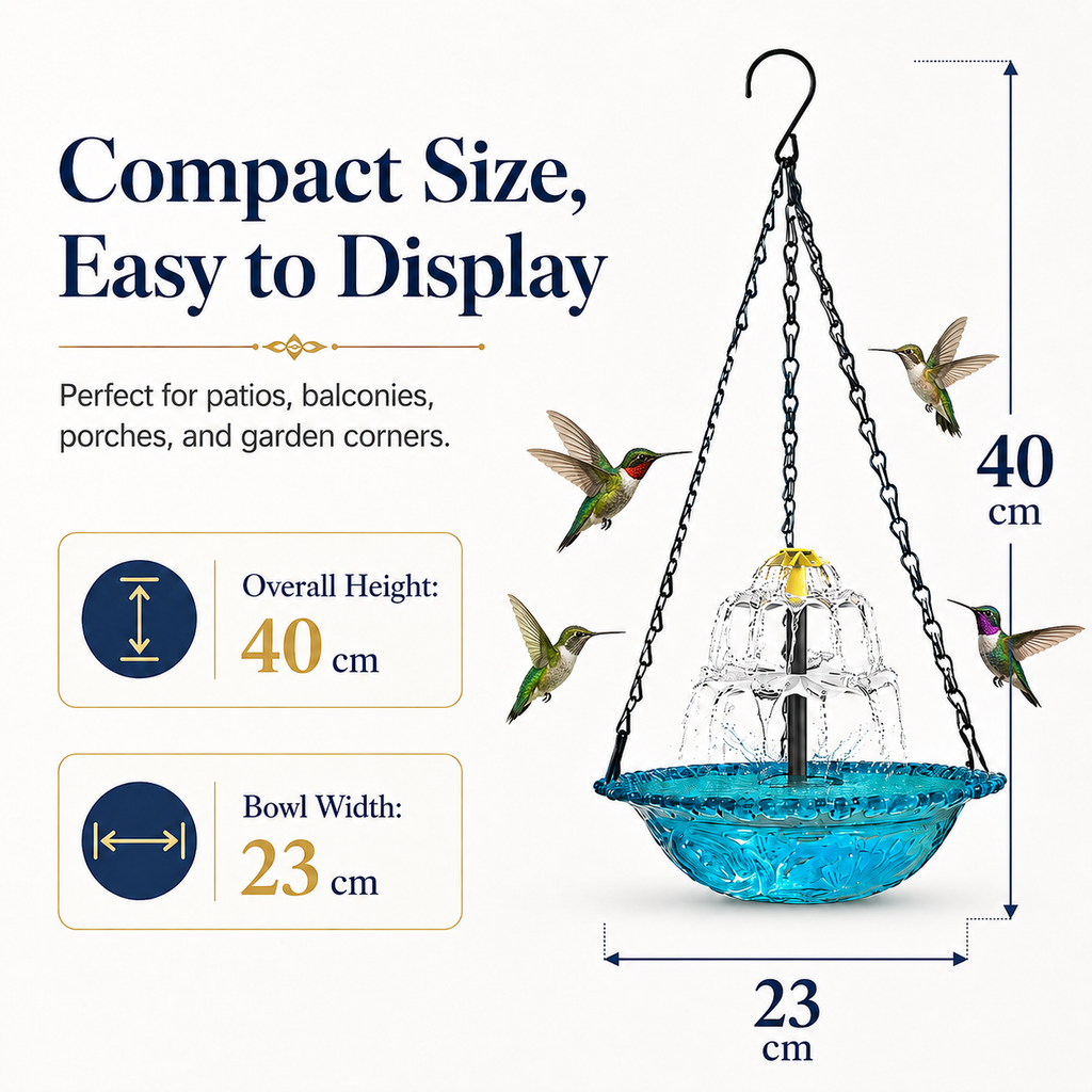 Solar Hanging Bird Bath Fountain for Hummingbirds – Decorative Outdoor Garden Water Feeder Bowl