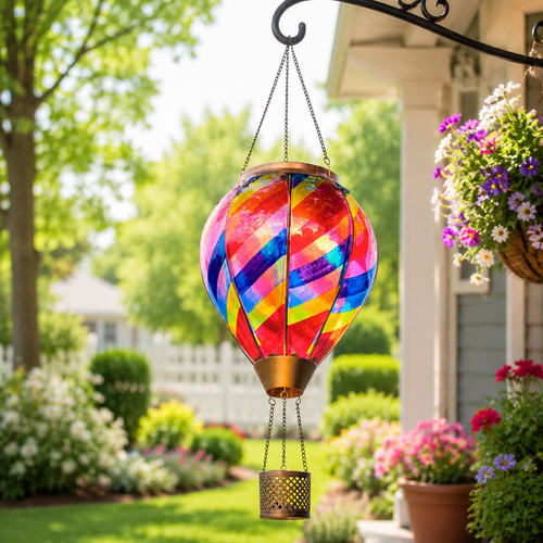 Hot Air Balloon Solar Lantern With Flame Effect