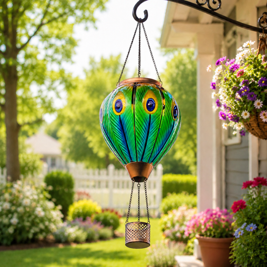 Hot Air Balloon Solar Lantern With Flame Effect
