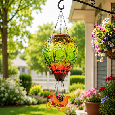 Hot Air Balloon Solar Lantern With Flame Effect