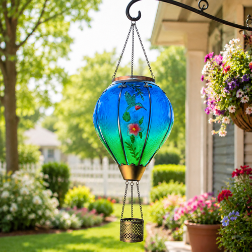 Hot Air Balloon Solar Lantern With Flame Effect