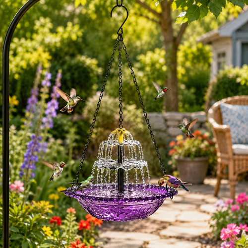 Solar Hanging Bird Bath Fountain for Hummingbirds – Decorative Outdoor Garden Water Feeder Bowl
