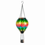Hand-painted prism-pattern solar hot air balloon lantern for patio decor, garden solar decorations, and yard lantern lighting with flame-effect LED