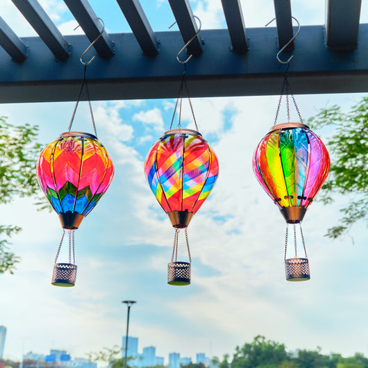 Hot Air Balloon Solar Lantern With Flame Effect
