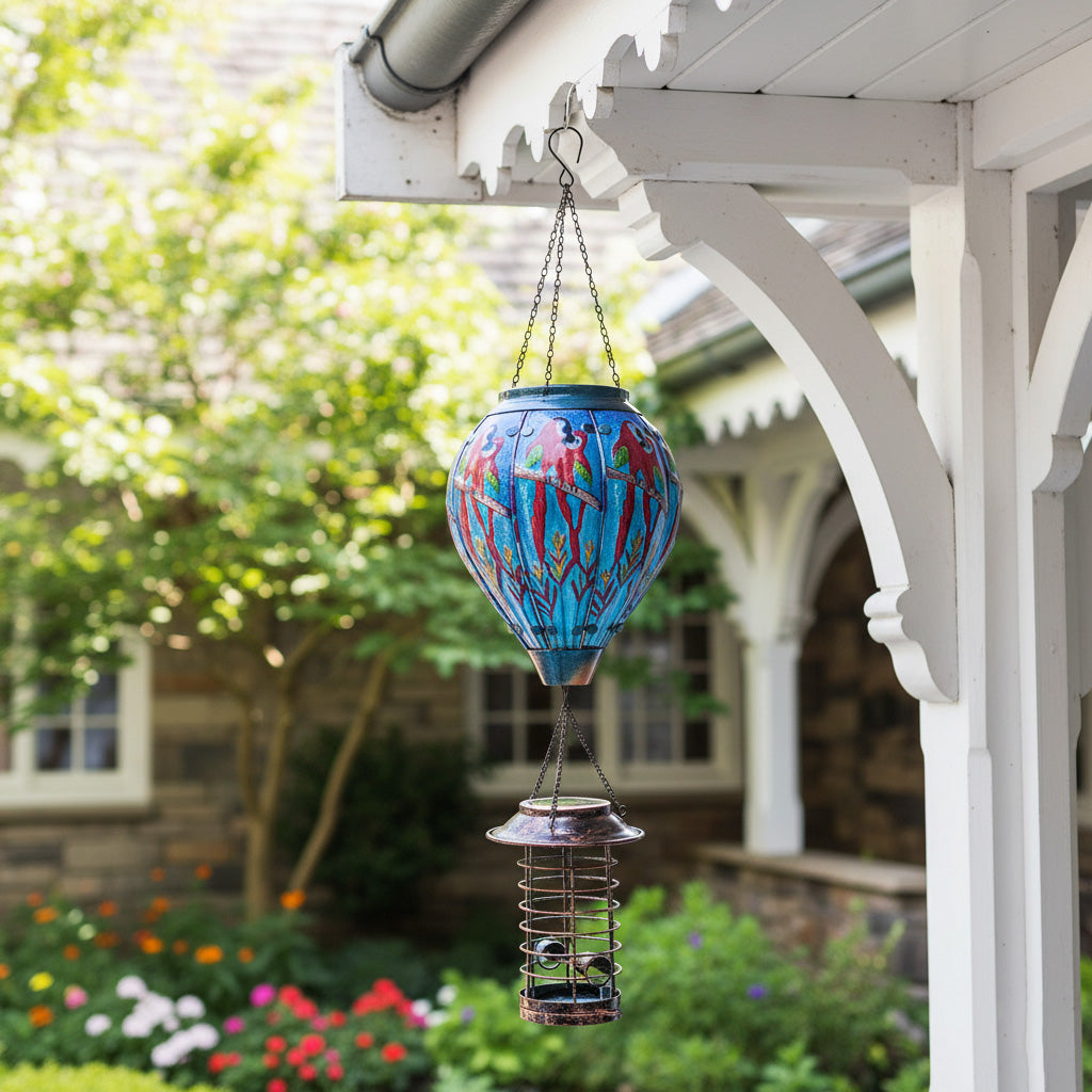 Hand-Painted Hot Air Balloon Solar Bird Feeder