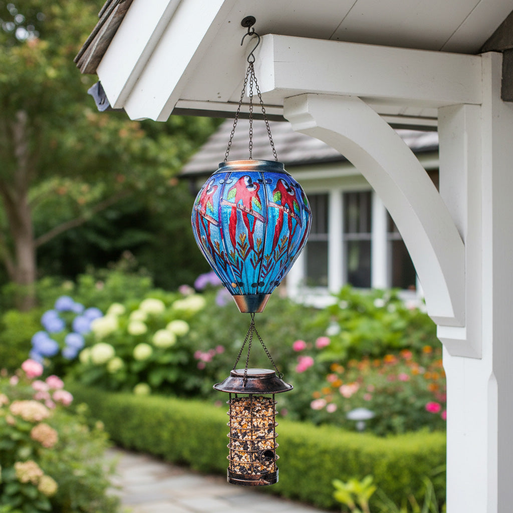 Hand-Painted Hot Air Balloon Solar Bird Feeder