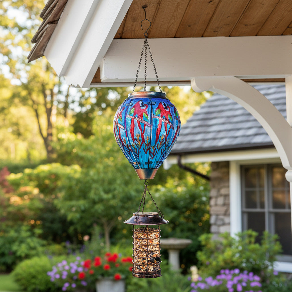 Hand-Painted Hot Air Balloon Solar Bird Feeder