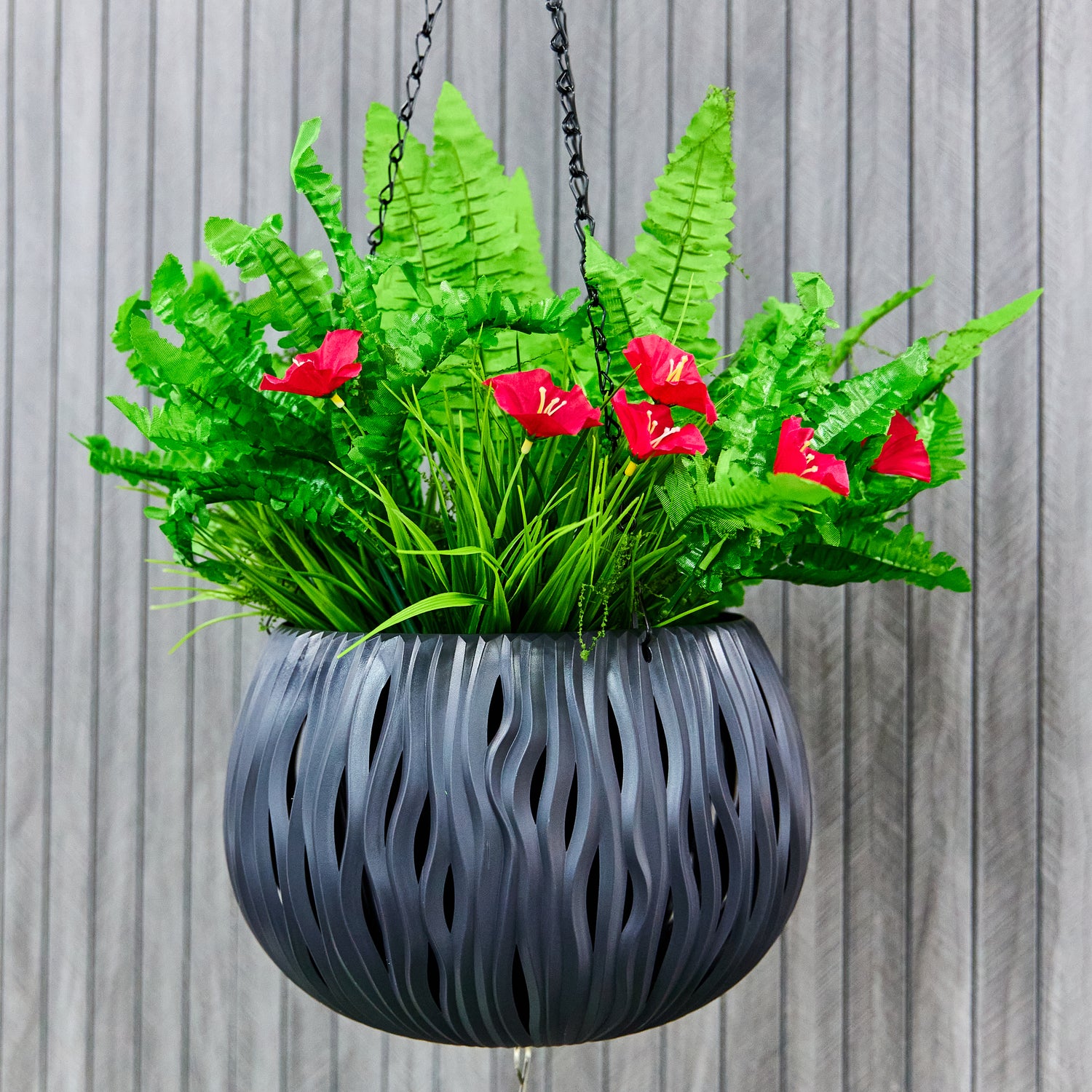 Solar Hanging Planter with Hot Air Balloon Wind Chime