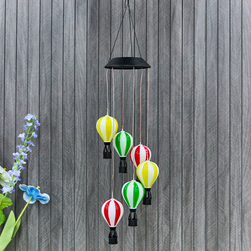Solar Hanging Planter with Hot Air Balloon Wind Chime