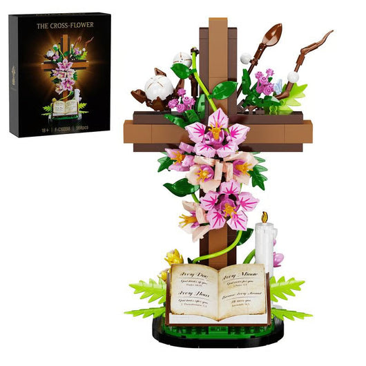 ✝️ Jesus Cross Flower Bouquet Building Set • Faith in Blocks