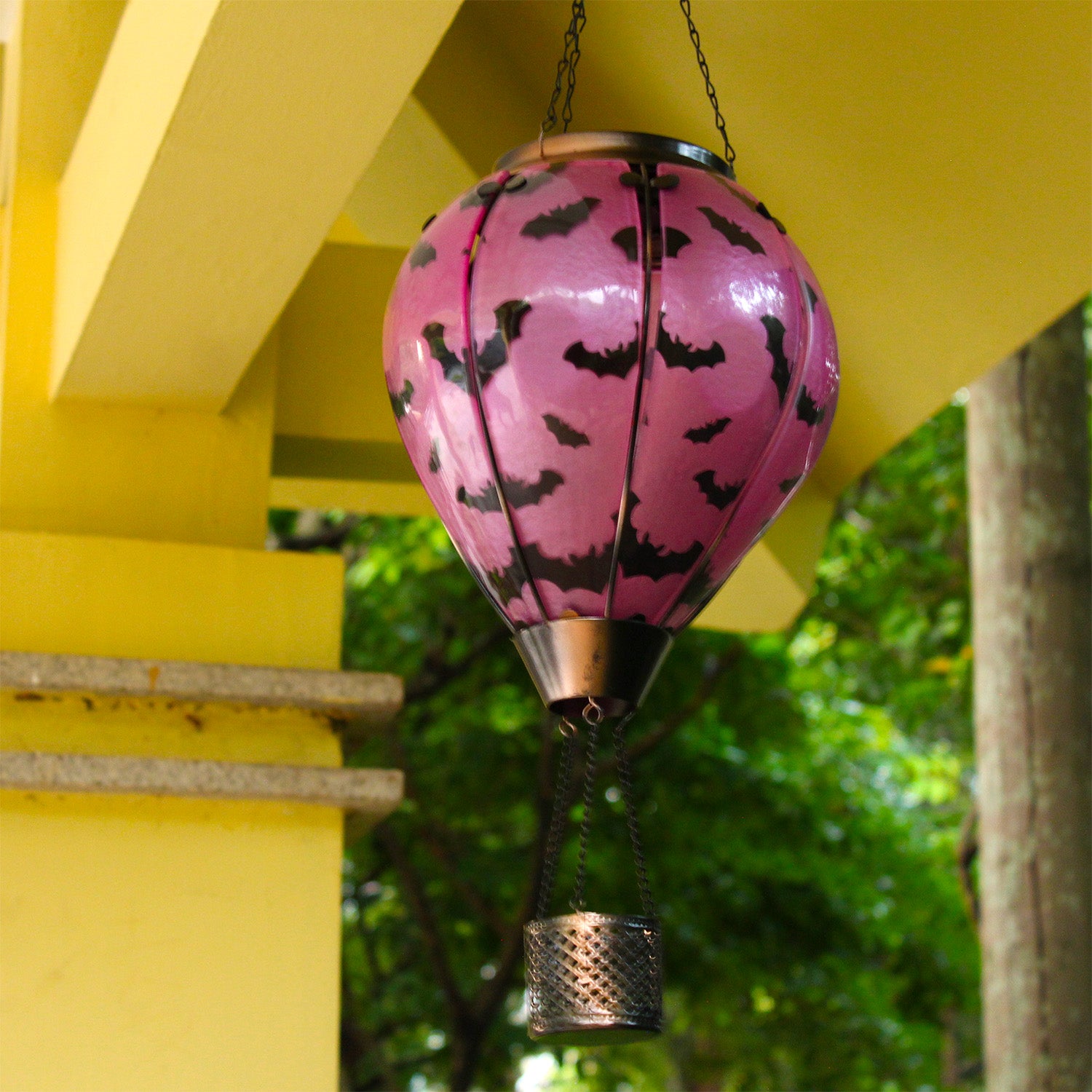 front view of bat hot air balloon solar lantern for backyard decoration