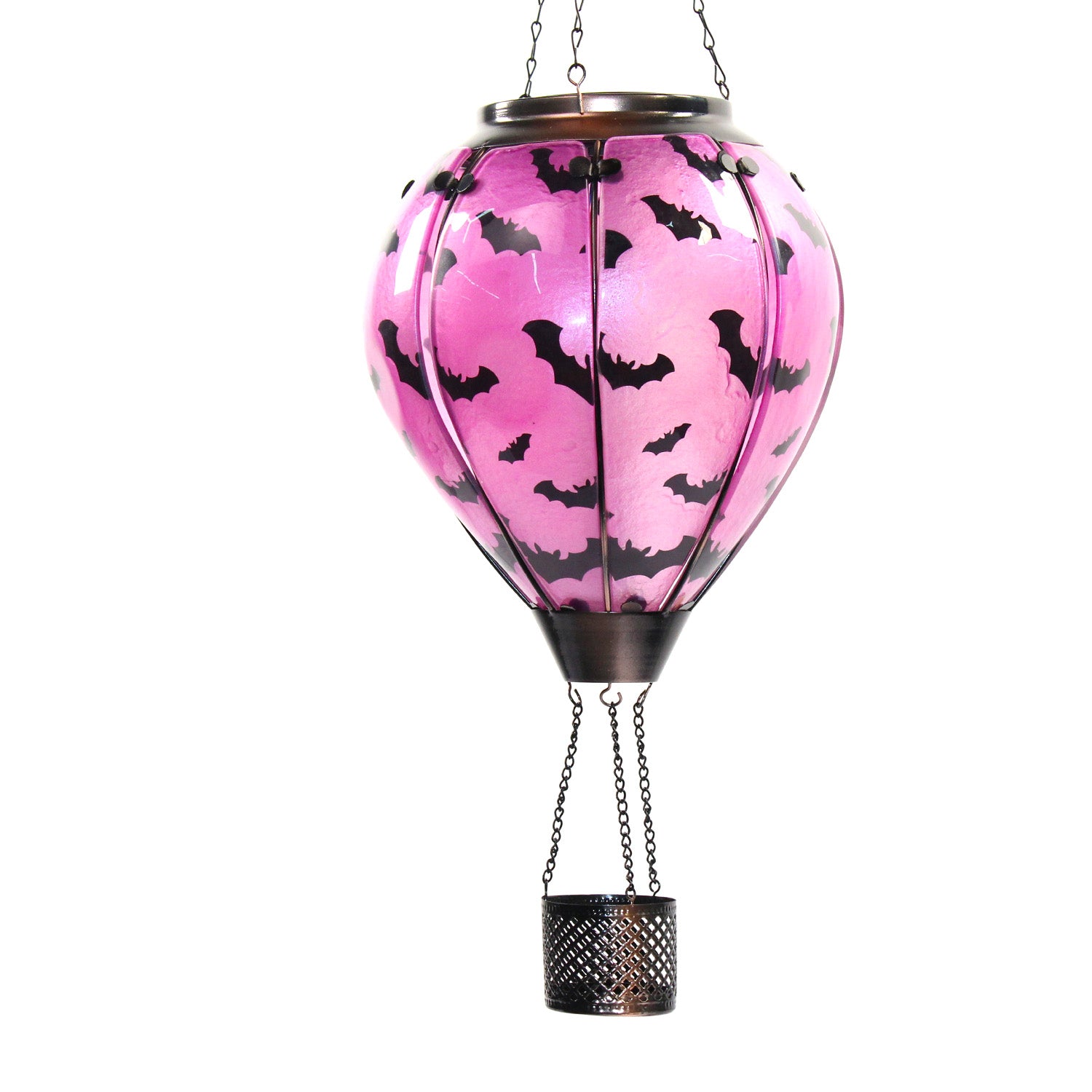 close-up of bat design on hand-painted solar balloon lantern glass