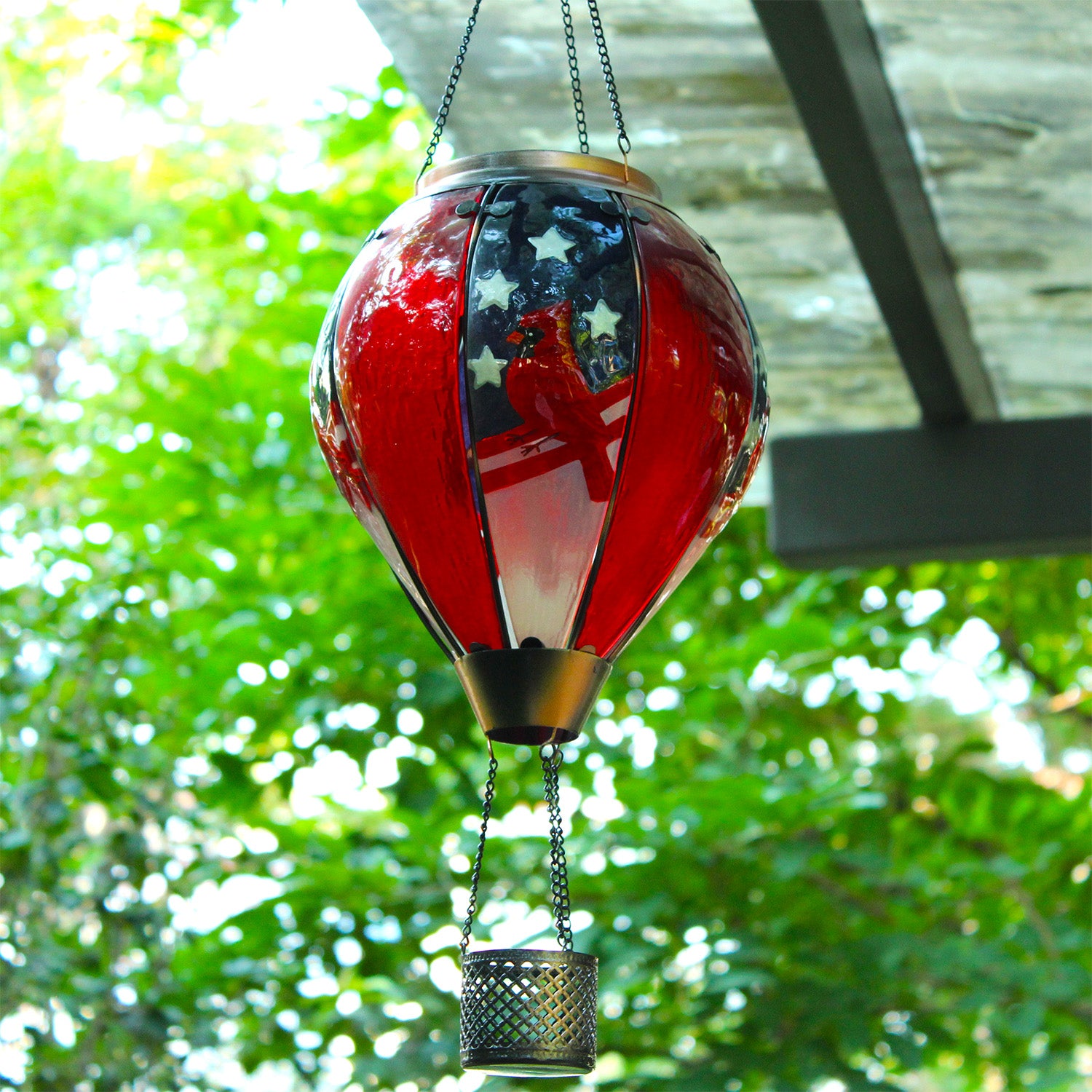 hand-painted cardinal bird patriotic hot air balloon solar lantern hanging for patio decor ideas