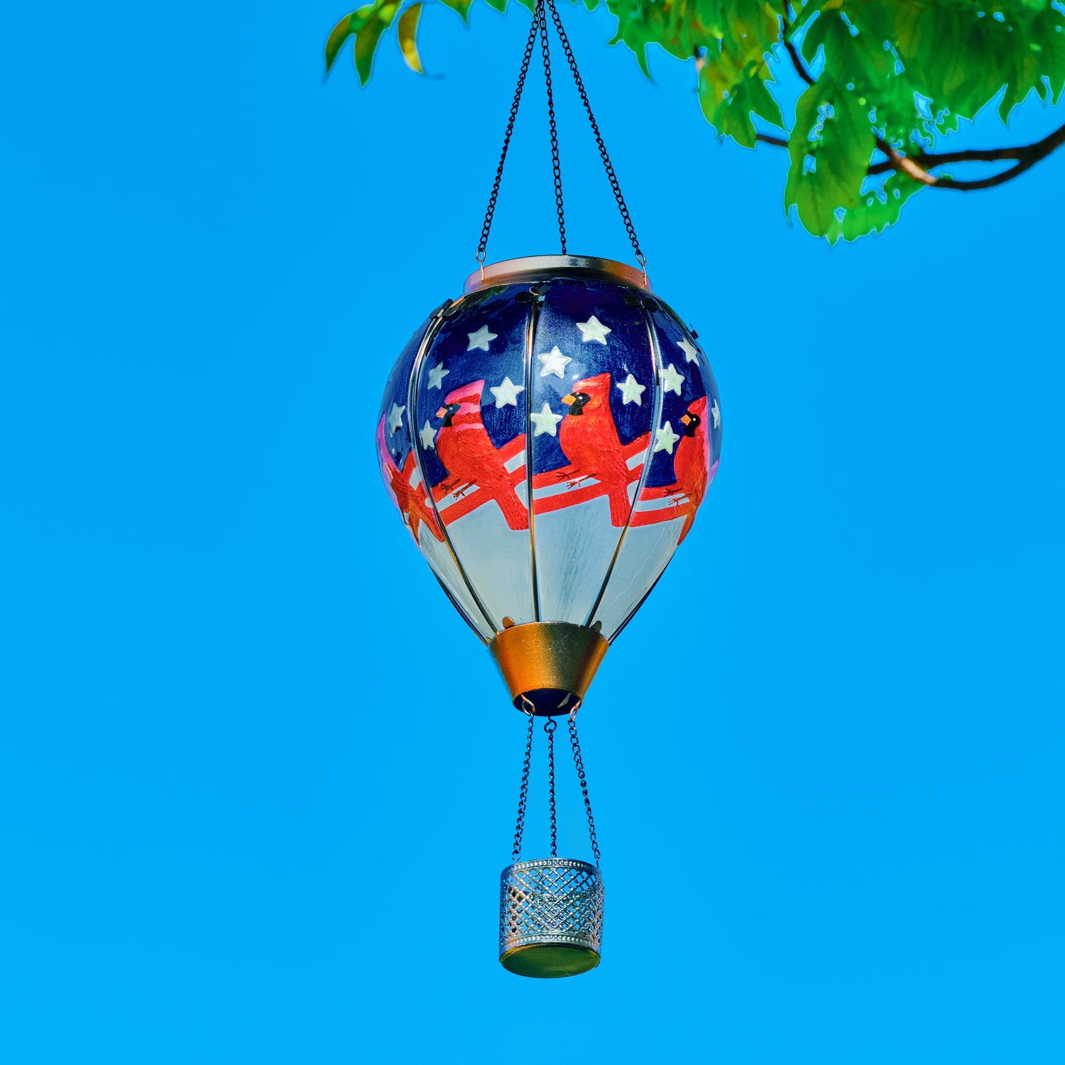hand-painted cardinal bird patriotic hot air balloon solar lantern hanging for patio decor ideas