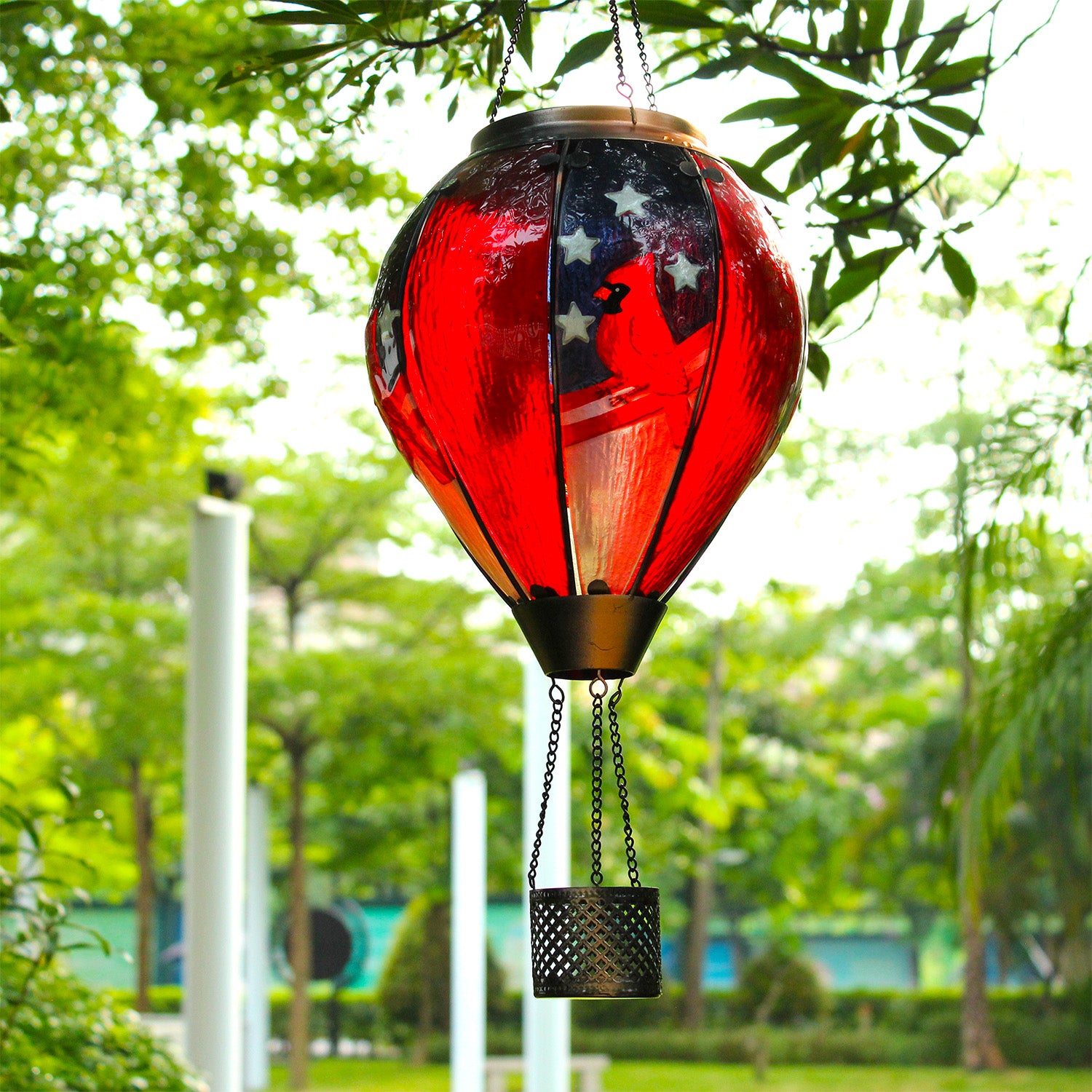 red cardinal bird hot air balloon solar lantern perfect for yard decorations and garden lighting