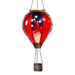 front view of hot air balloon solar lantern with cardinal bird and patriotic stars, ideal for backyard decoration