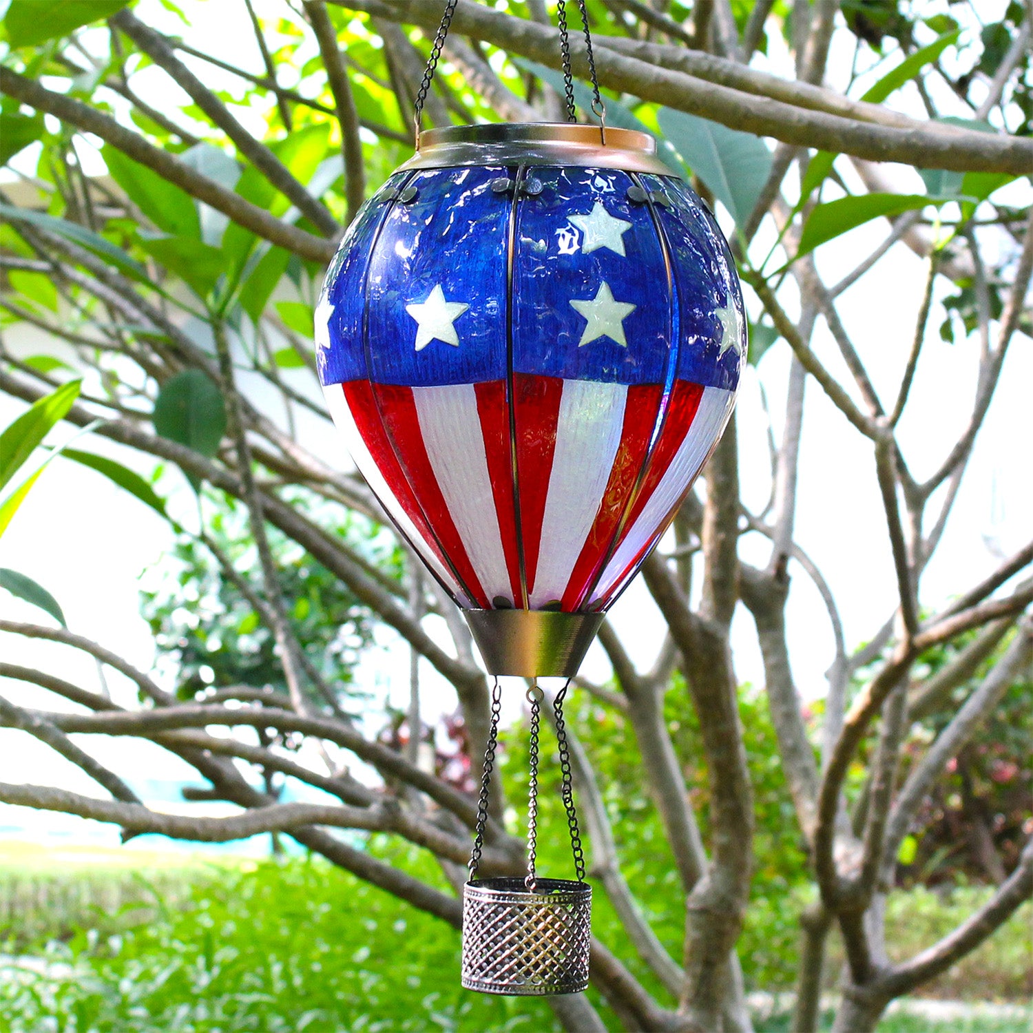 colorful balloon-shaped solar lantern glowing at night for yard decoration and outdoor charm
