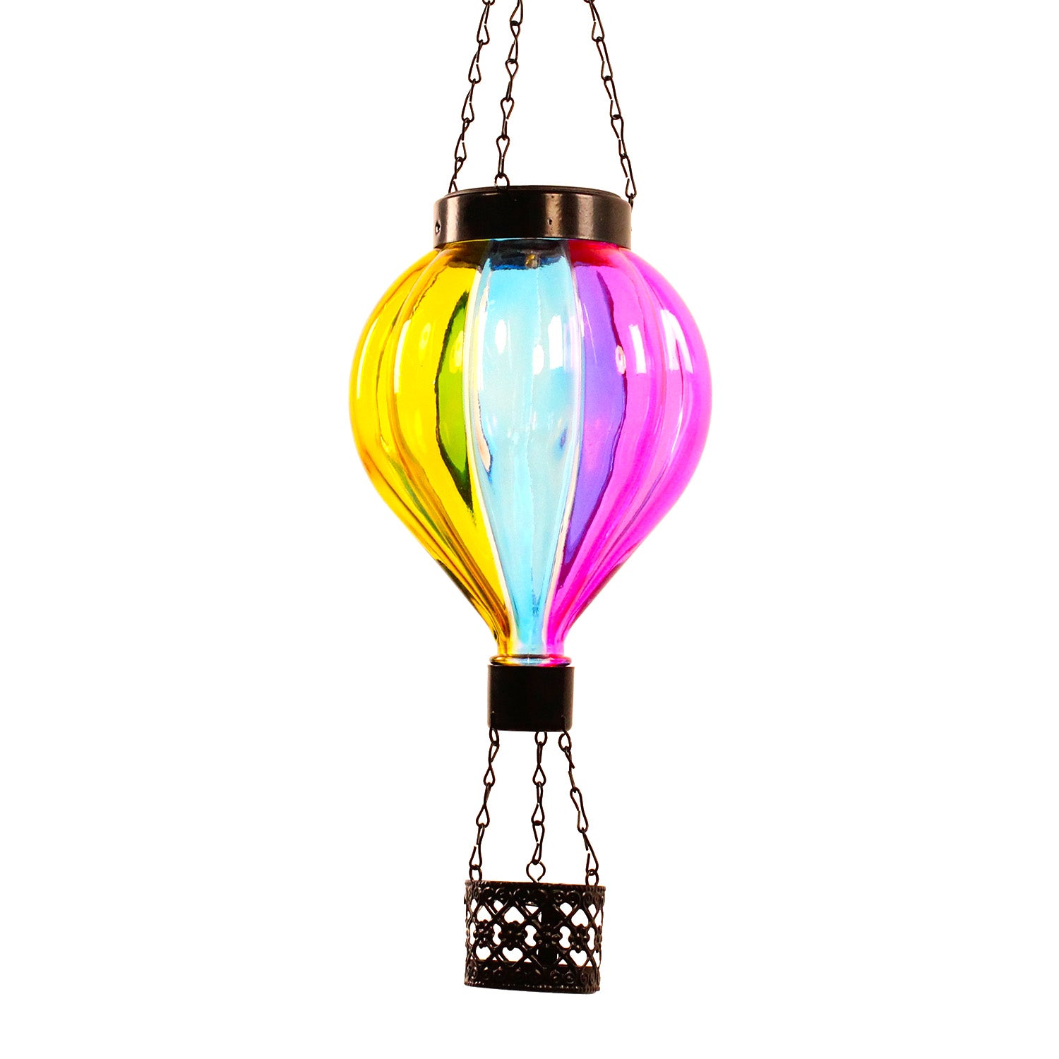 colorful gradient hot air balloon solar lantern in daylight for front yard decor