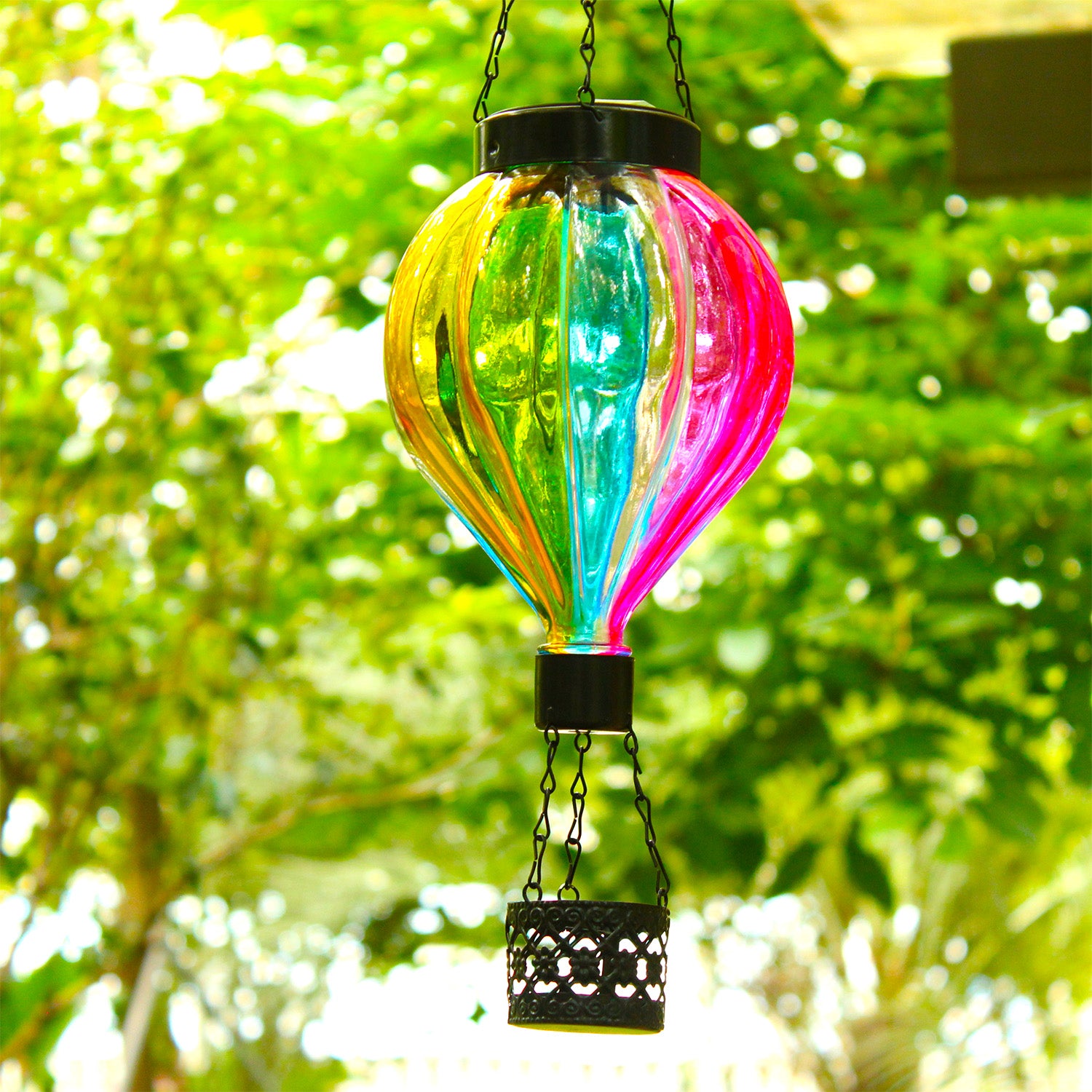 front view of gradient color hot air balloon solar lantern for backyard decorations