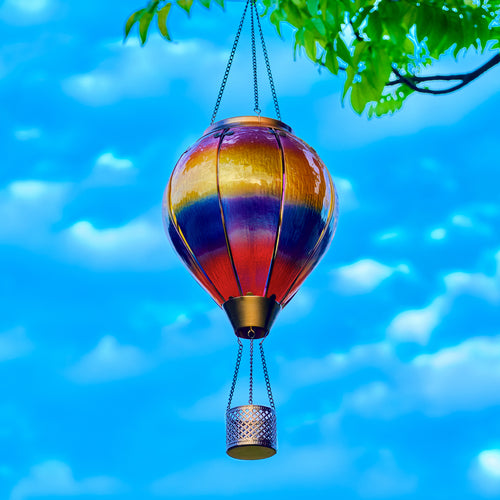 Hot Air Balloon Solar Lantern With Flame Effect