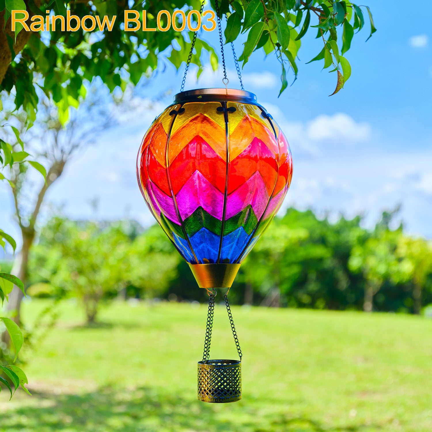 Hand-painted gradient balloon lantern with solar flame glow, ideal for yard lights and garden solar decorations