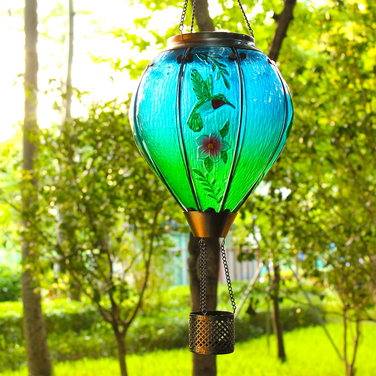 colorful hummingbird solar lantern perfect for backyard decoration and patio decor ideas