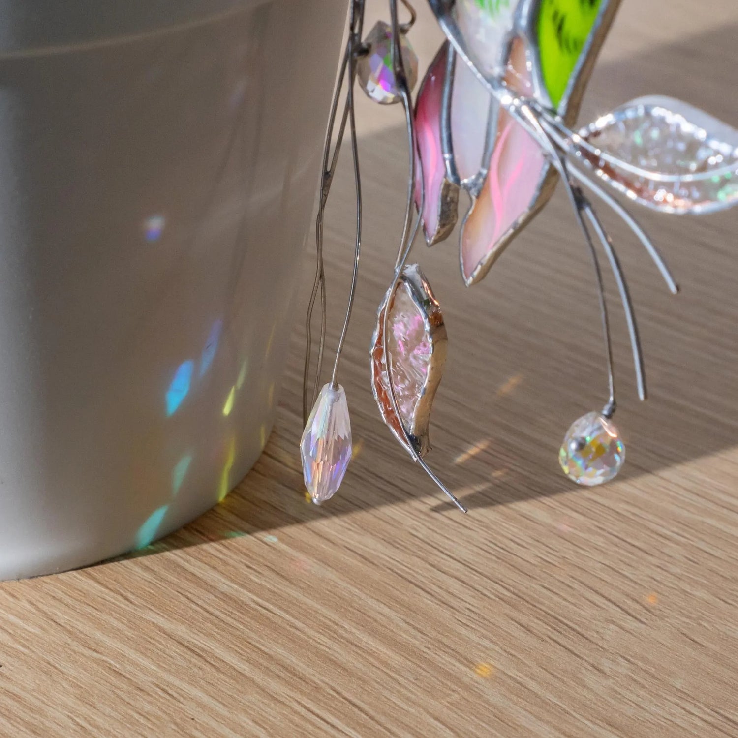 Plant stakes stained glass hummingbird suncatcher