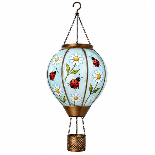 Ladybug hot air balloon solar lantern hand painted glass design