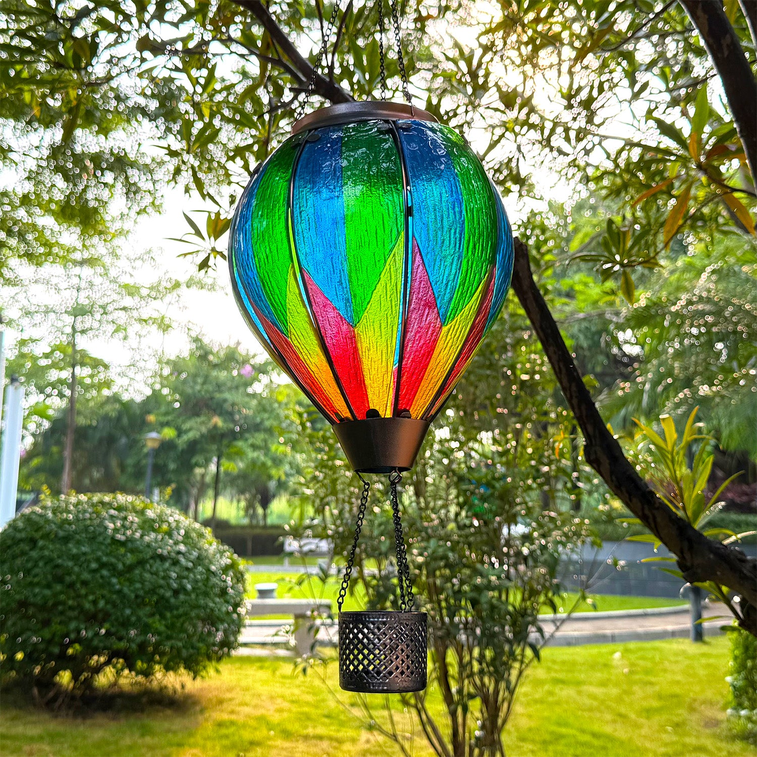 glowing LED balloon lantern illuminating walkway, a beautiful front yard decor idea