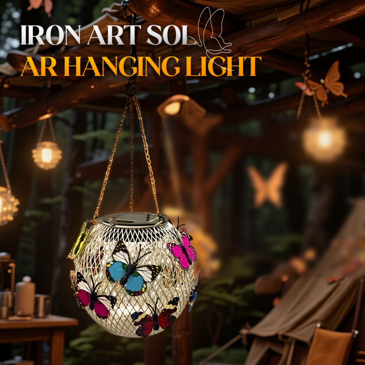 Solar Butterfly Iron Lantern – Hanging Garden Light