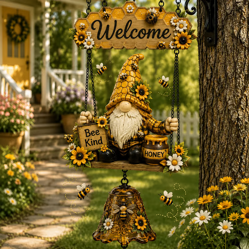 🎊 2026 Sale ！🔔 Gnome Welcome Doorbell Outdoor Decor – Charming Gnome Figure with Melodic Bell | Durable Zinc Alloy, Weatherproof & Easy to Hang 🧙‍♂️🏡