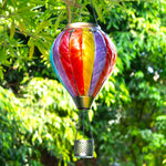 front view of rainbow hot air balloon solar lantern for vibrant backyard decoration